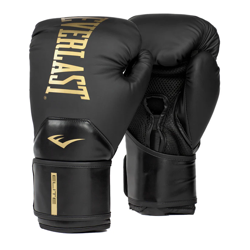 Black and Gold Everlast Elite 2 Boxing Gloves