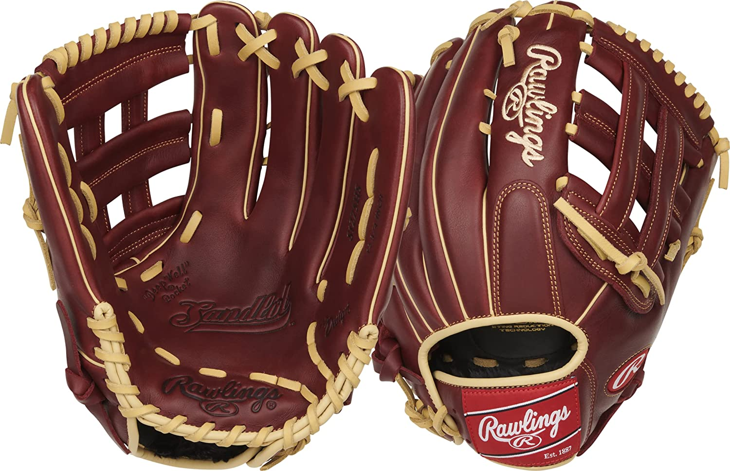 Rawlings Sandlot Baseball Glove 12.75 inch Adult Sherry Red