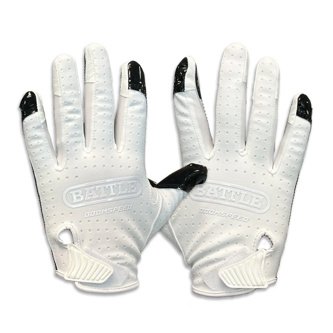 battle sports doom speed "im him" football gloves white and black